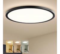 Plafón LED Techo 24W 3CCT 3000K-4000K-6000K, 2760LM Ø23cm IP44 Ultrafino 21mm con Selector de Temperatura Integrado, Lámpara de Techo para Dormitorio Cocina Salón Baño (3cct/Negro, 1 Pack)