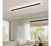 Plafon LED Techo Interior con Sensor de Movimiento Lámpara de Techo 3 Modos de Color 2700K/4500K/6500K Lámpara Techo Moderno Larga Acrílico para Pasillos Escaleras Garaje (Negro-Luz Cálida,120cm)