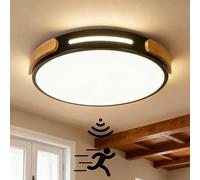 Plafón Led Techo madera Con Sensor de Movimiento interior 4000K Lámpara de Techo de Redondo Con Detector de Movimiento Plafones Para pasillo baño Escaleras sótano Balcón Garaje Oficina (Negro,30cm)