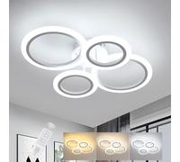 Plafon LED Techo Redondo Regulable con Mando a Distancia App, 32W 3600LM Lampara Techo 4 Anillos, 3000K-6500K, Brillo Ajustable, Función de Memoria, para Dormitorio, Sala de Estar,Cocina, 57CM Blanco