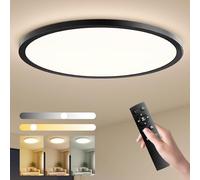 Plafon LED Techo Regulable 24W 3000K-6500K 2760LM Ø23cm IP44 Ultrafino 21mm con Mando y App Bluetooth, Lampara de Techo para Dormitorio Cocina Salón Baño (regulable/3000-6500k/Negro, 1 Pack)