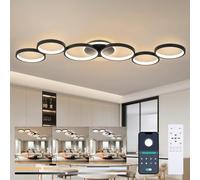 Plafon LED Techo Regulable Lámpara de Techo Salón Negro Lámparas de Salón Lámparas de Dormitorio Mando a Distancia y APP, Moderna Lampara Techo Redonda de 6 Anillos con Función de Memoria, L113cm/69W