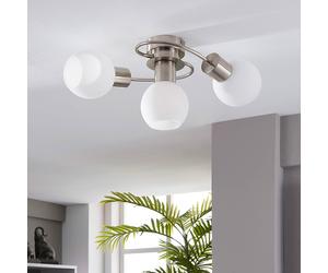 Plafón Lindby Ciala, 3 luces, color níquel, cristal