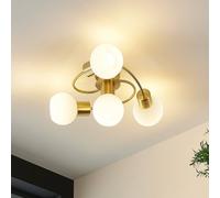 Plafón Lindby Ciala, 4 luces, color latón, cristal