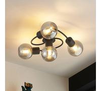 Plafón Lindby Ciala, 4 luces, negro, ahumado, cristal
