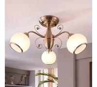 Plafón Lindby Corentin, 3 luces, blanco/latón, cristal
