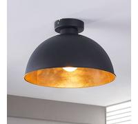 Plafón Lindby Lya, Ø 31 cm, negro-oro, metal, E27
