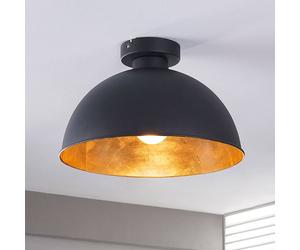 Plafón Lindby Lya, Ø 31 cm, negro-oro, metal, E27