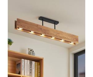 Plafón Lindby Malwin, GU10, 100 cm de largo, 6 luces, madera