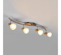 Plafón Lindby Marena, 4 luces, cristal, madera, 83 cm de largo