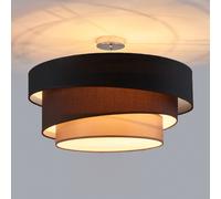 Plafón Lindby Melia, negro/marrón, textil, Ø 56cm