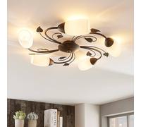 Plafón Lindby Stefania, 5 luces, negro/oro, Ø58cm