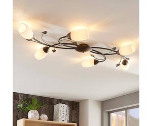 Plafón Lindby Stefania, 6 luces, negro/oro, 68cm