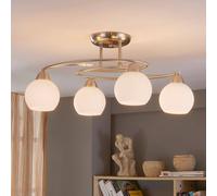 Plafón Lindby Svean, 4 luces, blanco, cristal, longitud 42,5cm