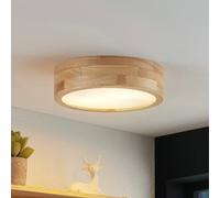 Plafón Lindby Tanju, Ø 30 cm, 2 luces, madera de roble, E27