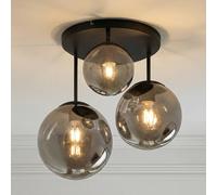 Plafón Lindby Teeja, ahumado, 3 luces, Ø47cm, cristal, E27 True