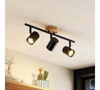 Plafón Lindby Xiomara, 3 luces, 68 cm de largo, madera