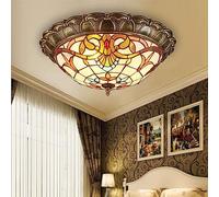 Plafones LED Tiffany antiguo techo Salón pastoral barroco lámpara de techo vendimia dormitorio regulable Mediterráneo Luz Vidriera Sombra Decorativa Oficina Comedor Cocina sala de estar Lámpara, Ø52cm