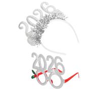 PLAFOPE 1 juego de diadema y gafas 2026: diadema con purpurina para Nochevieja, ideal para fiestas, cuenta regresiva y accesorios para fiestas navideñas.