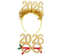 PLAFOPE 1 juego de diadema y gafas 2026: diadema con purpurina para Nochevieja, ideal para fiestas, cuenta regresiva y accesorios para fiestas navideñas.