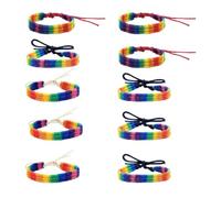 PLAFOPE 10 Piezas Pulsera de Muñeca Arcoíris de Algodón Trenzado para Festival y Viaje, Diseño Creativo y Único, Kit de Fabricación de Pulseras Coloridas Varios estilos