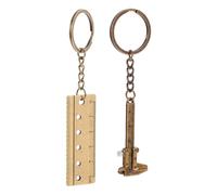 PLAFOPE 2 Llaveros de Regla Mini de Metal Dorado, Compactos y Ligeros, Diseño Único y Portátil para Llavero de Coche o Mochila