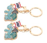 PLAFOPE 2 Piezas Llavero Elefante con Bandera Tailandesa y Cristales Brillantes Colgante para Bolso y Mochila Amuleto Suerte Color Azul Claro