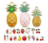 PLAFOPE 21 Colgantes de Frutas de Aleación, Charms de Piña, Fresa, Cereza y Sandía, Resistentes Decoloración, para Pulseras DIY