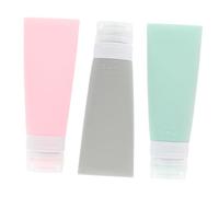 PLAFOPE 3 piezas Botellas de Silicona para Viaje Envases Recargables para Gel Champú y Cosméticos Ligeros y Portátiles Verde Rosa y Gris
