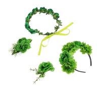 PLAFOPE 4 Piezas Conjunto de 4 Diademas Verdes Día de San Patricio Diseño Floral Realista, Accesorios Cabello de Fiesta y Pinzas Versátiles para Celebraciones Familiares