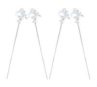 PLAFOPE 4 Piezas horquilla de luna horquillas para el cabello vintage hair bun stick accesorios chinos para el cabello tradicional hair pin stick pinza de pelo chino Silver