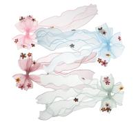 PLAFOPE 4 Piezas Pinzas para Pelo Niña Lazos Grandes de Organza con Cinta Larga Clips de Cocodrilo para Peinados Infantiles Accesorios de Azul Morado Verde Rosa