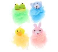 PLAFOPE 4piezas Esponja De Ducha Animales De Cuento Bola De Baño y Colorida Para Adultos Exfoliación y Limpieza Efectiva Rana Conejo Rosa Pato Oso Azul