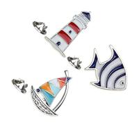 PLAFOPE Alfiler de Pecho Estilo Naval Diseño Tropical de Aleación, 3 Unidades Formas de Faro, Pez y Barco para Ceremonias y Fiestas