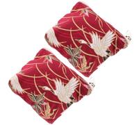 PLAFOPE Bolsa de Algodón para Monedas y Llaves, Mini Monedero Vintage Rojo con Brocado Japonés, 2 Piezas, Compacto y Portátil para Viaje, Monedero con Cremallera para Uso Diario