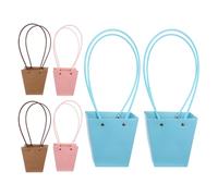 PLAFOPE Bolsa de Papel Kraft para Dulces San Valentín 6 Piezas Tamaño 12X8X125 CM Asas Colores Natural Rosa y Azul Claro Adecuado para Fiestas y Regalos