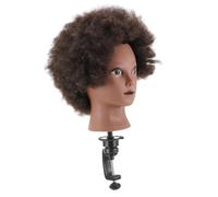 PLAFOPE Cabeza de Maniquí Africano de Entrenamiento de Peluquería Tamaño Mediano Cabello Humano Real Negro para Academia y Práctica Profesional