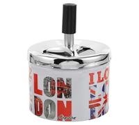 PLAFOPE Cenicero de Cigarrillos de Metal Inoxidable Tapa Giratoria y Extinción Automática Tamaño Compacto para Escritorio y Hogar Souvenir del Reino Unido