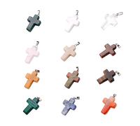 PLAFOPE Colgante de Piedra Natural Forma de Cruz Tallada Doble Cara, Accesorio Creativo para Collares Diy, Juego 12 Piezas en Caja para Fabricación de Joyas Artesanales