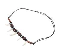 PLAFOPE Collar Tribal para Hombre Colgante de Colmillo Ajustable, Cuentas de Acrílico Blanco y Cuerda de Cera, Joyería Masculina Ligera y Resistente para Uso Diario y Regalos