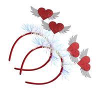 PLAFOPE Diadema Alas de Corazón Roja 2 Piezas Lentejuelas y Purpurina Día de San Valentín Accesorio Antideslizante Cabello Adecuado para Fiestas y Peinados Festivos