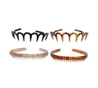 PLAFOPE Diadema Antideslizante para Cabello 4 Piezas U en Plástico Duro Resistente Unisex, Colores Combinados Café Oscuro y Negro, Adecuado para Deporte, Ejercicio y Uso Diario