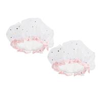 PLAFOPE Gorros de Ducha Impermeables de Eva, Talla Única Banda Elástica, 2 Piezas Color Blanco Estampado de Estrellas, para Baño, Maquillaje y Spa, Protección para Cabello Húmedo