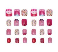 PLAFOPE Juego de 24 Uñas Postizas Diseño de Rayas de Pastel, Plástico Ecológico sin Olor, Fáciles de Aplicar para Arte de Uñas DIY y Manicuras Infantiles