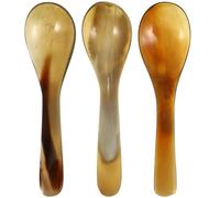 PLAFOPE Juego de 3 Cucharas de Café de Cuerno de Yak Elegantes y Resistentes para Mezclar Café y Comer Postres en Cafeterías o Hoteles, Diseño Vintage Mango Largo