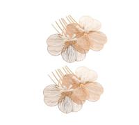PLAFOPE Peinetas Doradas de Flores en Aleación de Zinc y Perlas Simuladas, Accesorio Elegante y Vintage para Fiestas Nocturnas y Bodas, Pack de 2 Unidades
