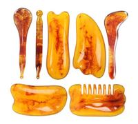 PLAFOPE Set De Herramientas Gua Sha De Ámbar 7 Piezas Para Masaje Facial y Corporal, Tablero y Bastones De Acupuntura De Búfalo, Promueve Circulación, Uso En Casa y Spa, Cuidado Piel