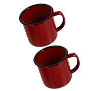 PLAFOPE Tazas de Esmalte Rojas 2 Piezas, Tazas Tradicionales Chinas para Beber Té y Café, Multifuncionales para Hogar, Camping y Restaurante, Utensilios Vintage para Infusiones y Agua