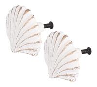 PLAFOPE Tirador de armario con forma de concha, hierro fundido, blanco, 2 piezas, para cajón y gabinete, decoración del hogar