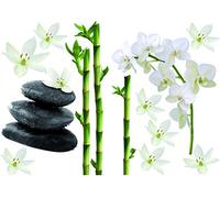 Plage Decoración Adhesiva Bambús, Orquídeas y Piedras, Vinilo, Multicolor, 21x29.6 cm